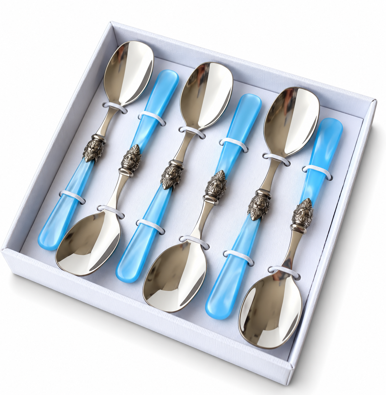 6-delige ijslepels cadeauset, lichtblauw (parelmoer), EME Napoleon