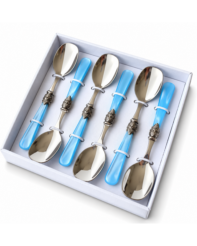 6-piece ice cream spoon gift set, light blue (mother-of-pearl), EME Napoleon