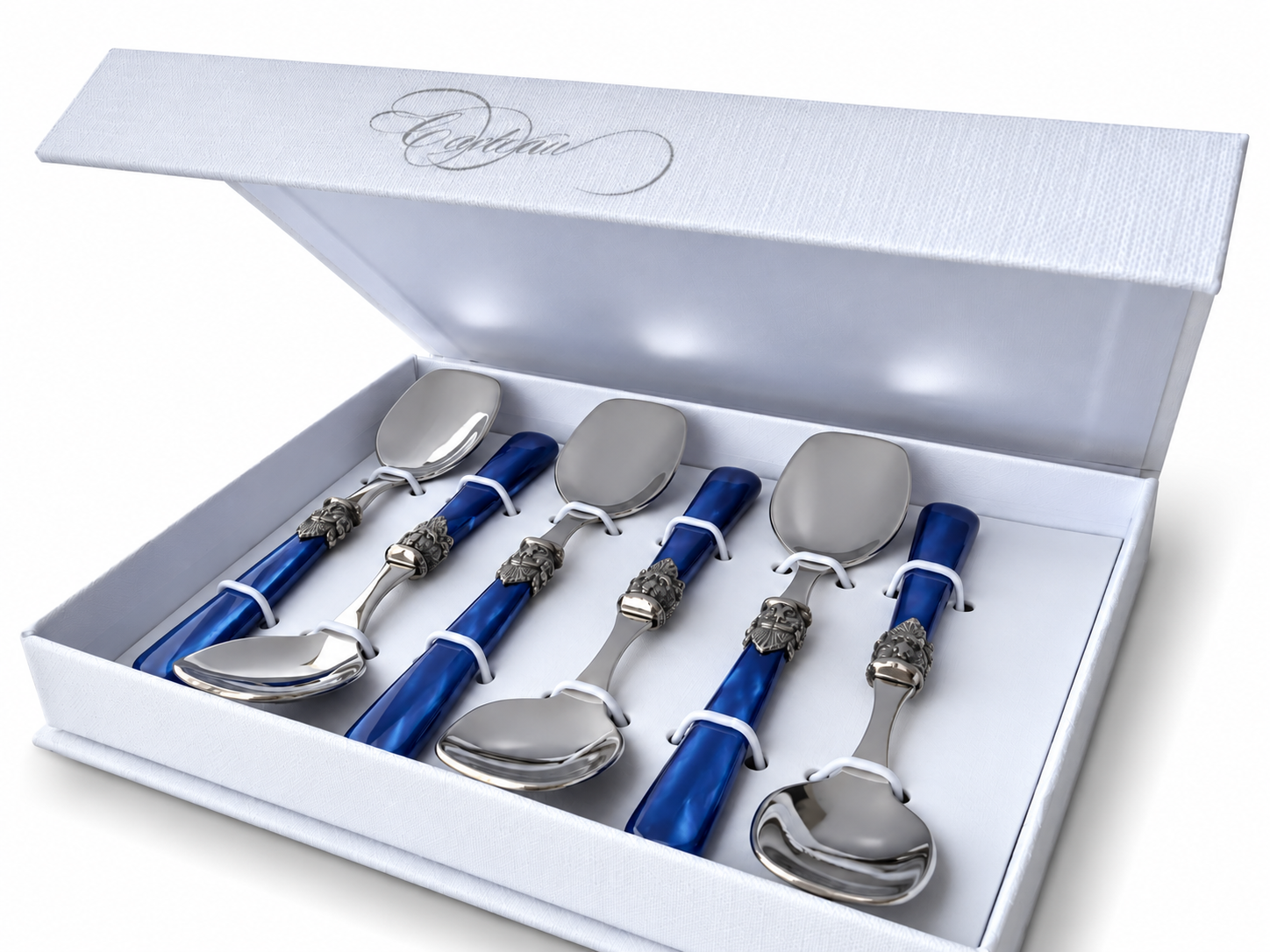 6-delige ijslepels cadeauset, blauw (parelmoer), EME Napoleon