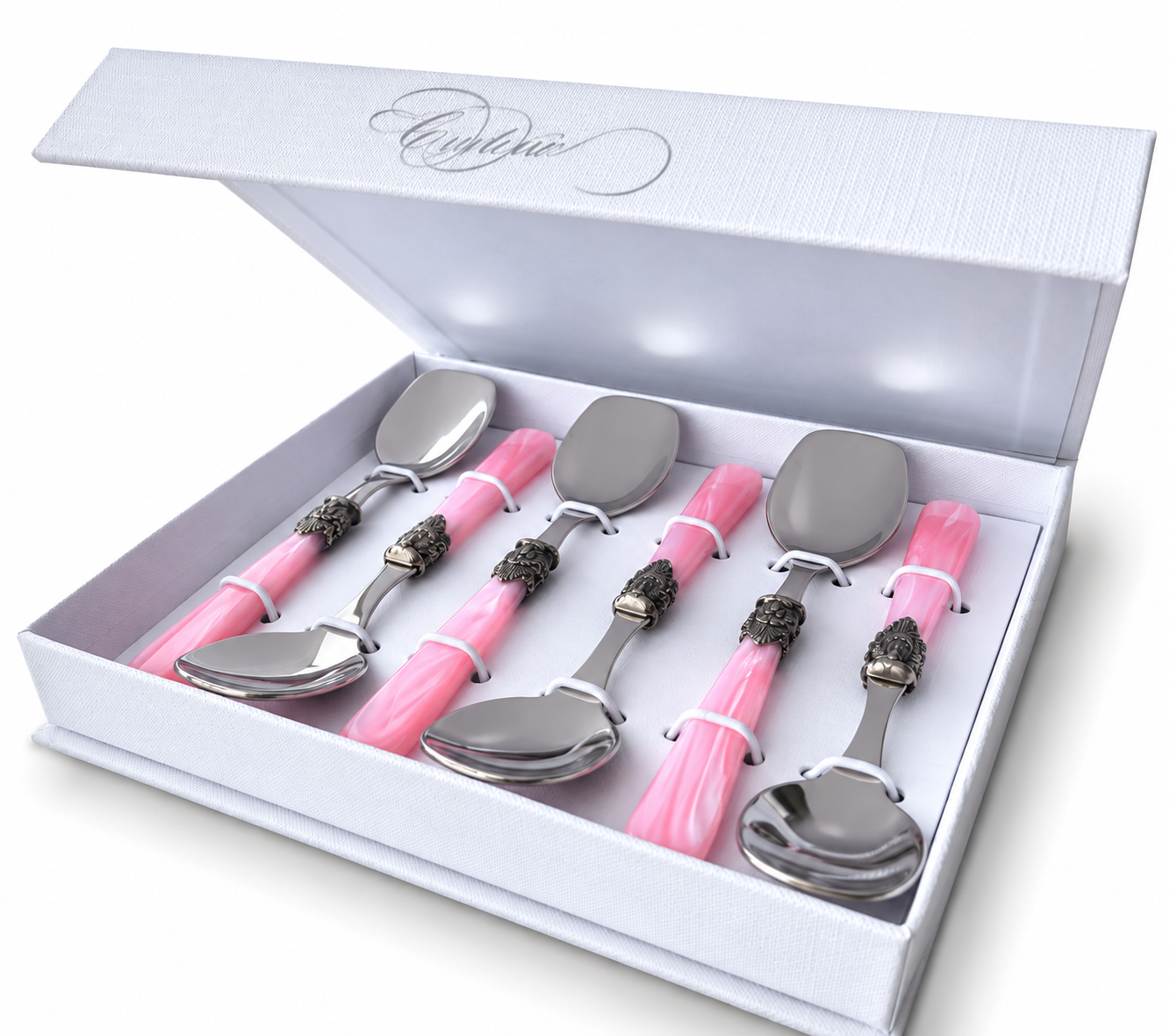 6-delige ijslepels cadeauset, roze (parelmoer), EME Napoleon