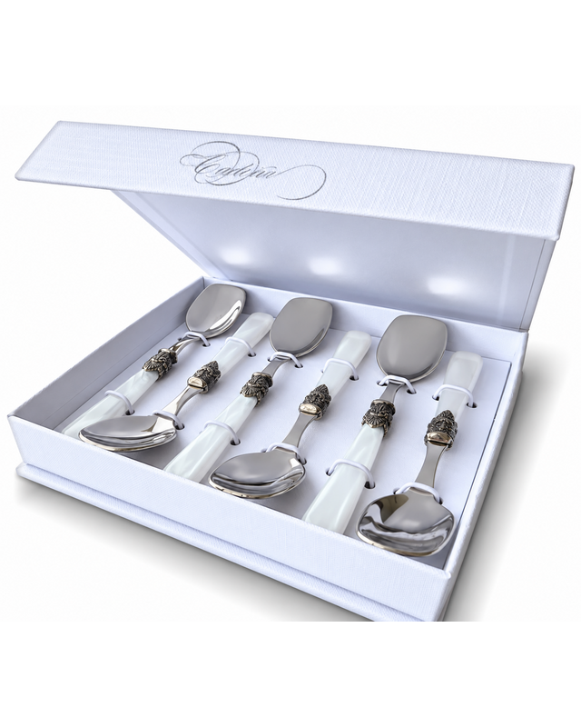 Set regalo de 6 cucharillas de helado, blanco (nácar), EME Napoleon