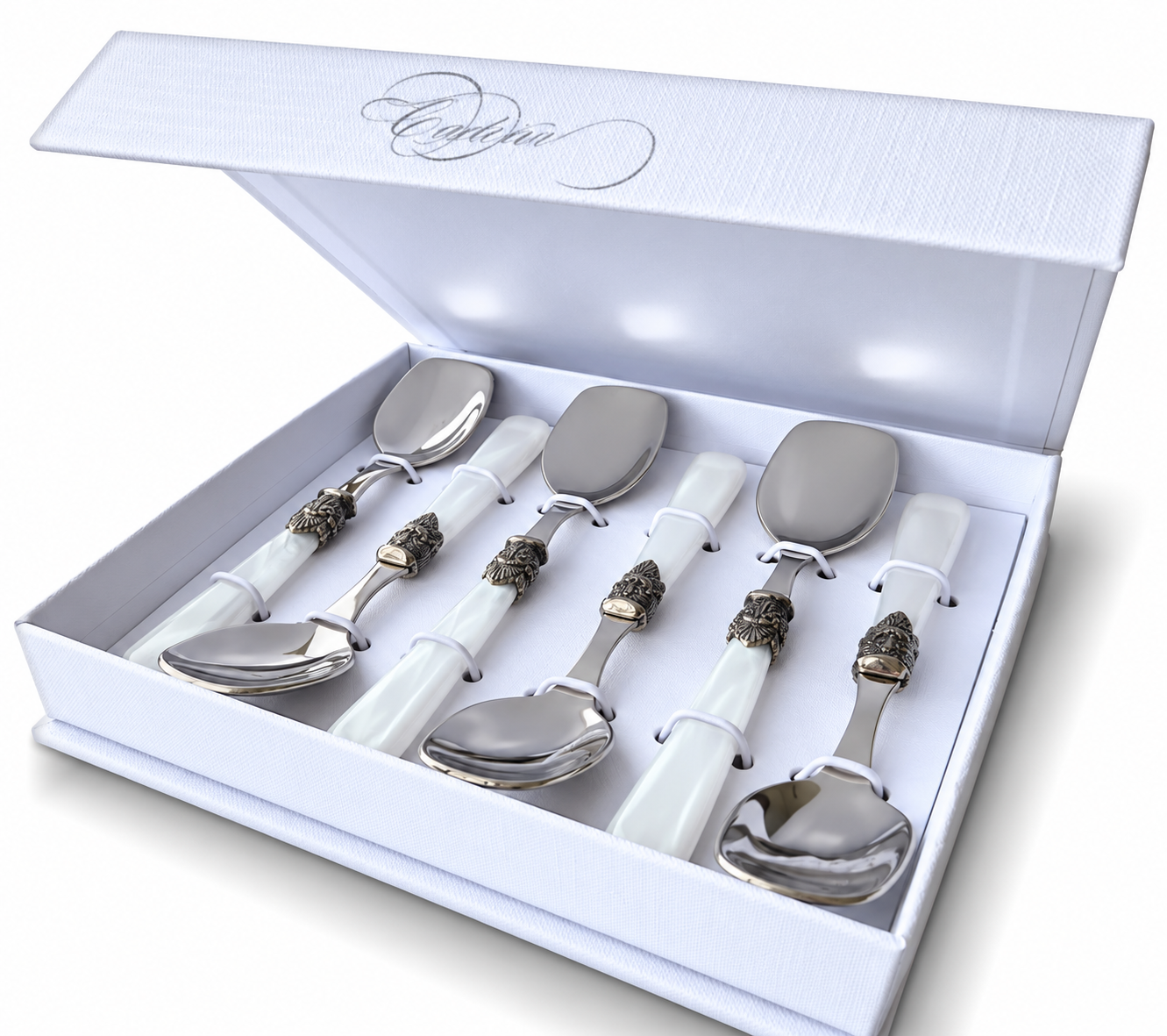 Set regalo de 6 cucharillas de helado, blanco (nácar), EME Napoleon