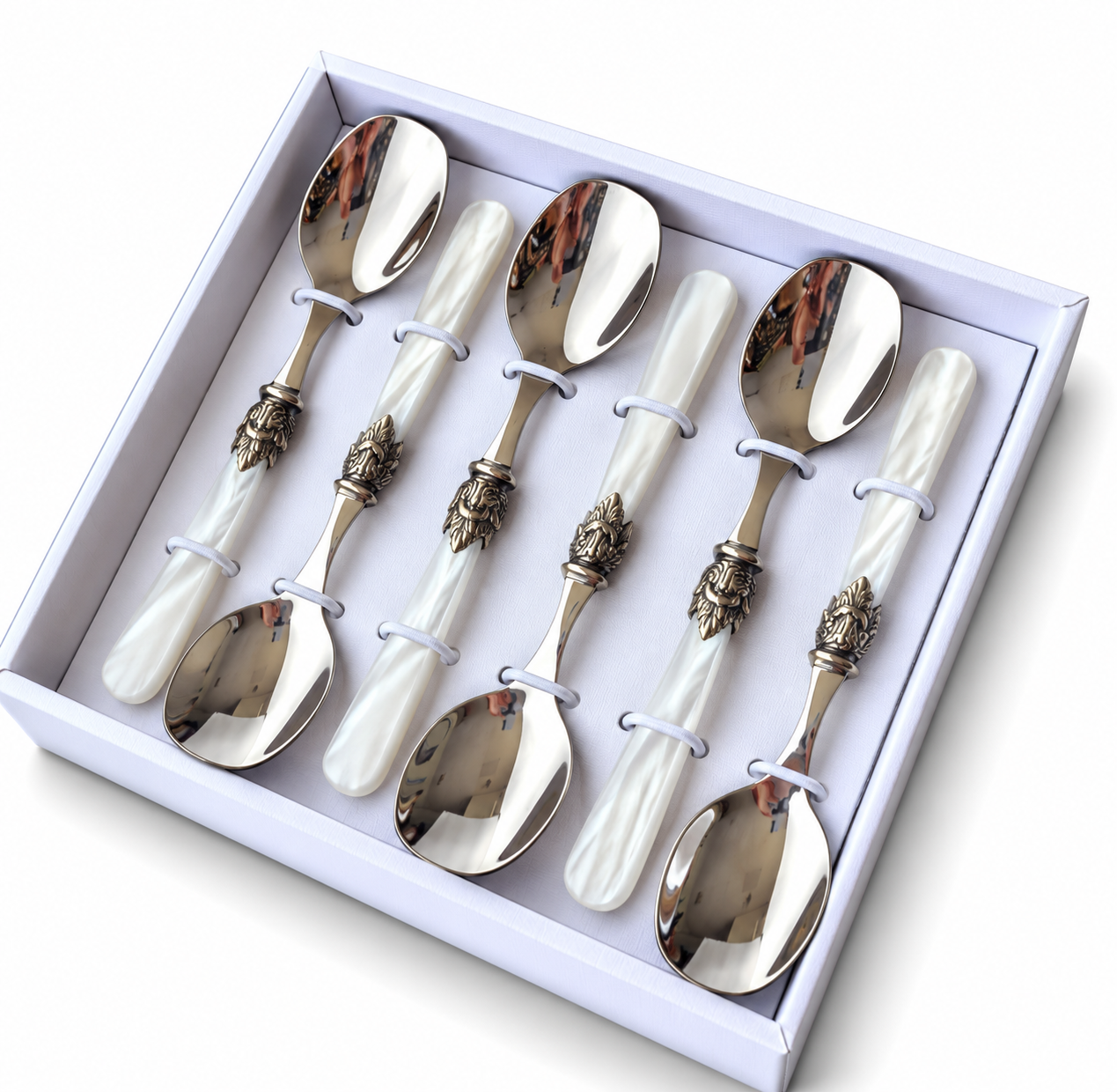 6-teiliges Eislöffel-Geschenkset, Weiß (Perlmutt), EME Napoleon
