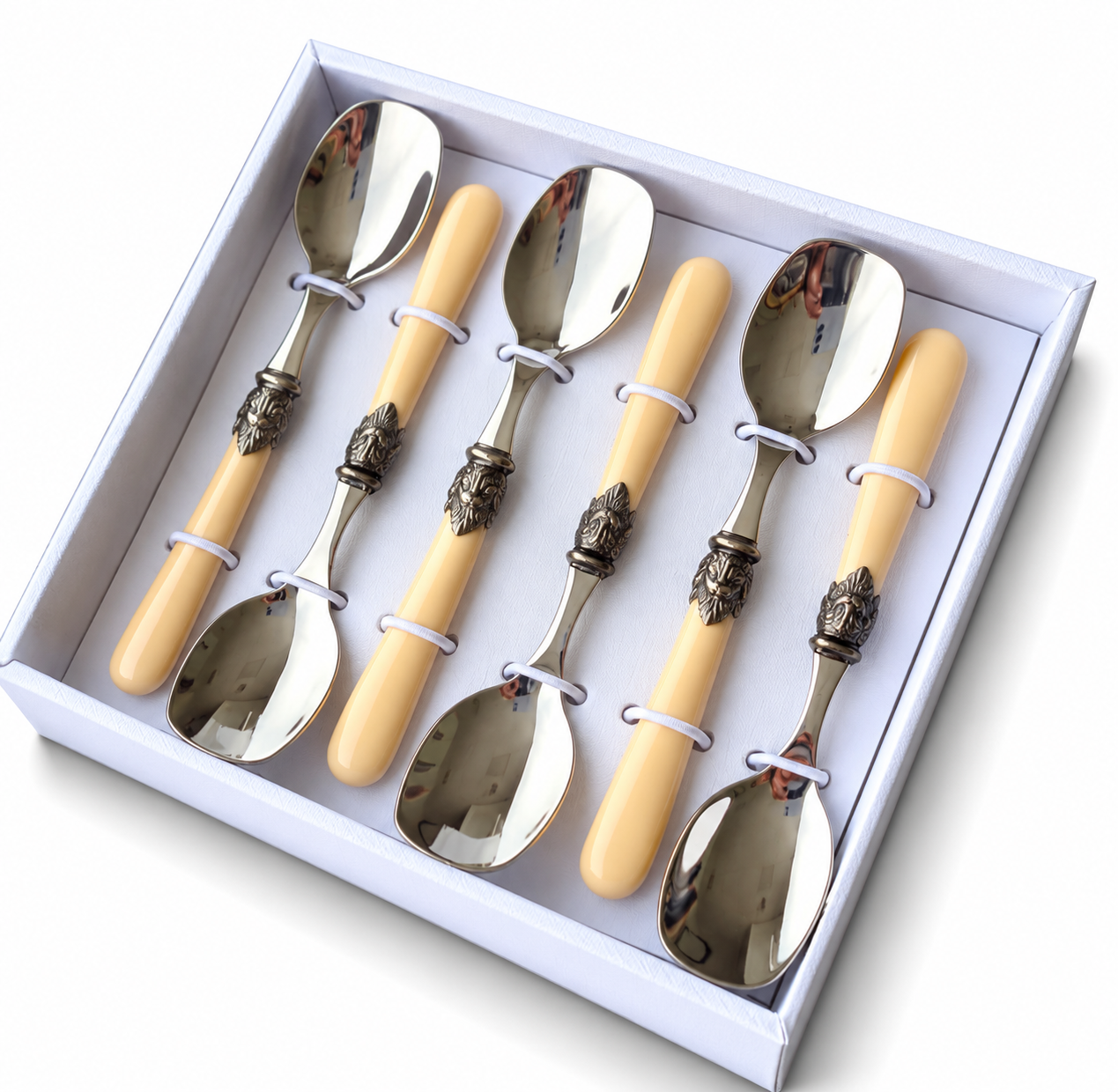 Set regalo de 6 cucharillas de helado, marfil (mate), EME Napoleon