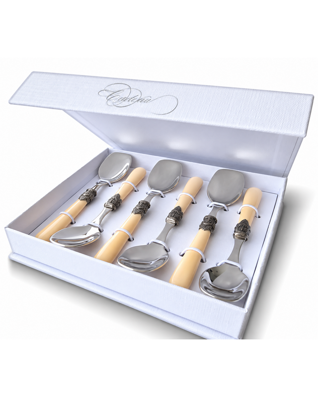Coffret cadeau de 6 cuillères à glace, ivoire (mat), EME Napoleon