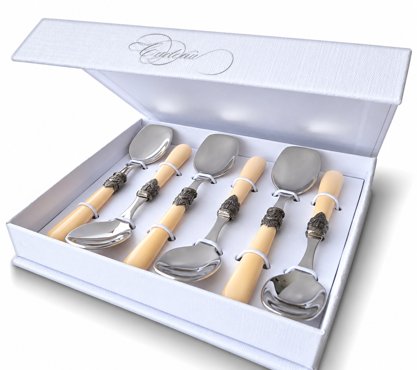 Set regalo de 6 cucharillas de helado, marfil (mate), EME Napoleon