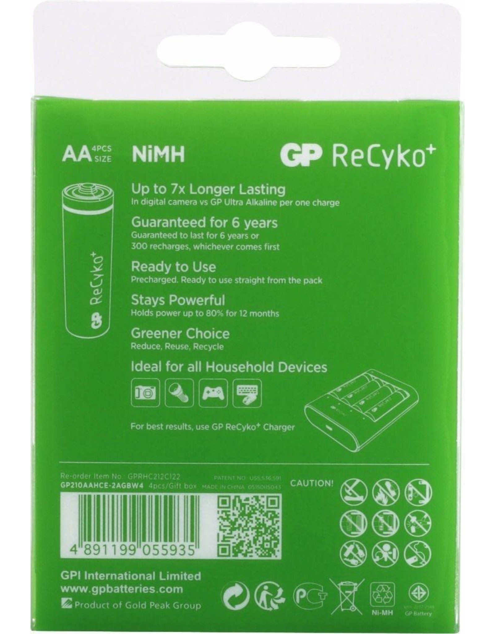 GP LITHIUM Batterij GP ReCyko Rechargeable AA batterijen (2100mAh) - 4 stuks