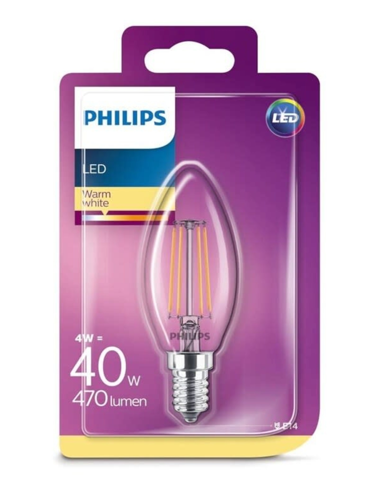 PHILIPS LED lamp E14 4W 470Lm kaars filament