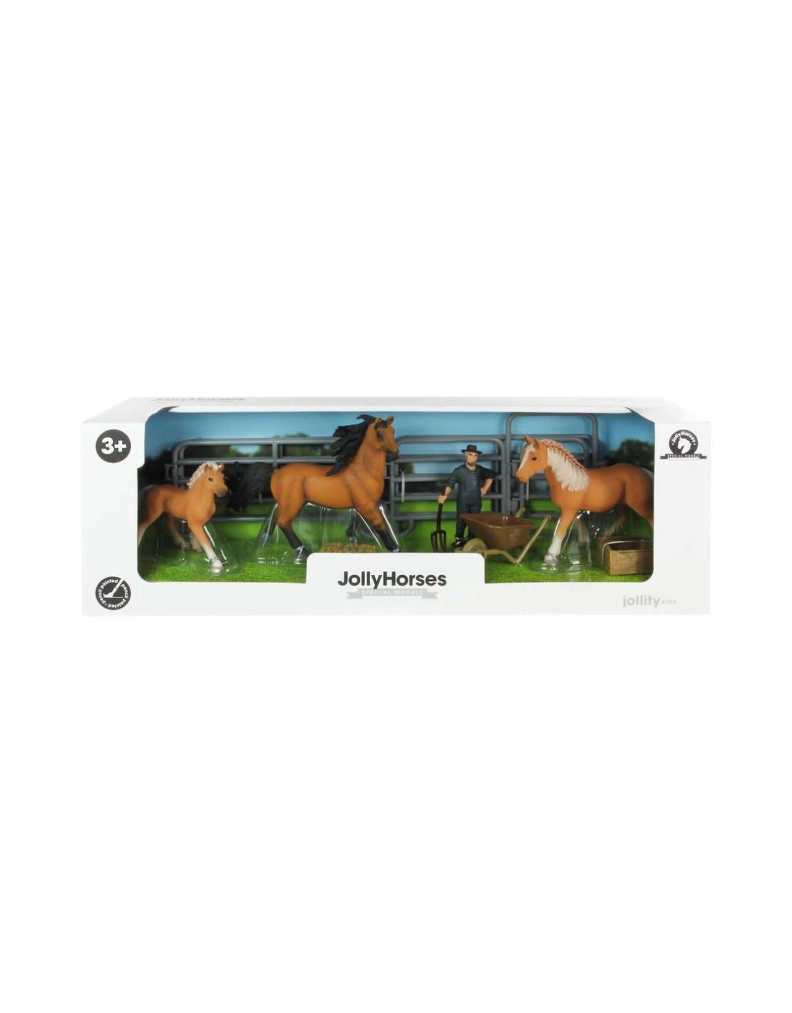 JollyHorses: Quarter Horse Bay + Palomino paard + veulen + hek + boer + accessoires