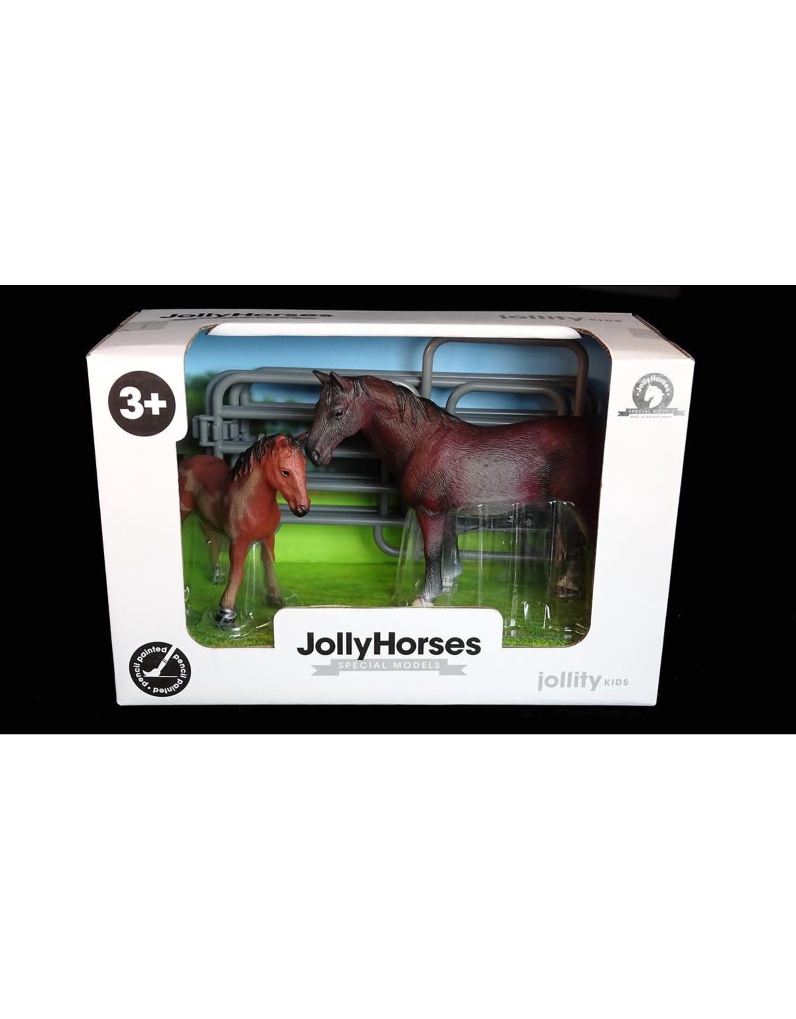 JOLLITY JollyHorses - paarden - Hanover hengst plus veulen en hekwerk - handgeschilderd