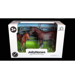 JOLLITY JollyHorses - paarden - Hanover hengst plus veulen en hekwerk - handgeschilderd