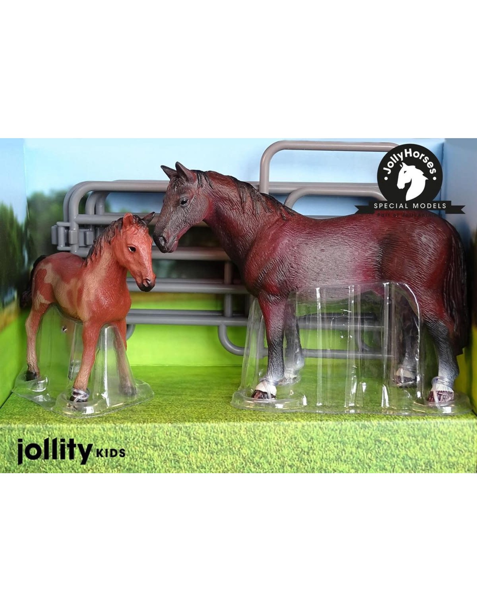 JOLLITY JollyHorses - paarden - Hanover hengst plus veulen en hekwerk - handgeschilderd