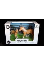 JOLLITY JollyHorses - paarden - Palomino merrie plus veulen en hekwerk – handgeschilderd