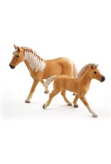 JOLLITY JollyHorses - paarden - Palomino merrie plus veulen en hekwerk – handgeschilderd