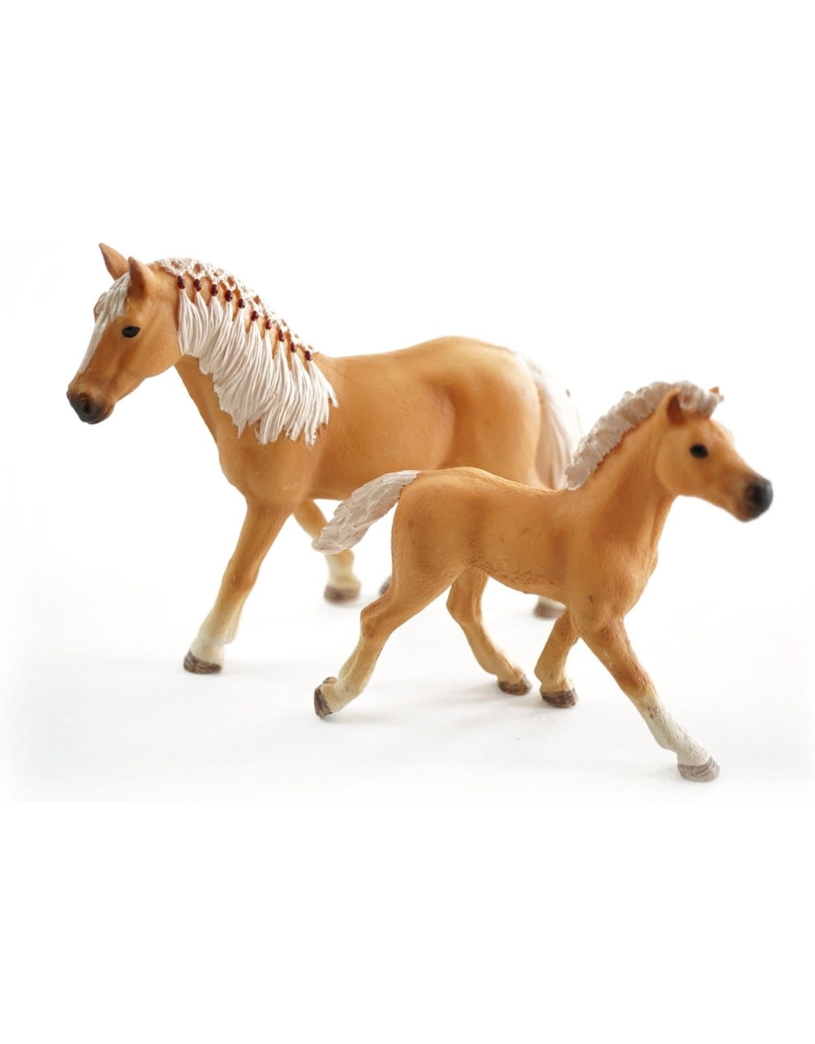 JOLLITY JollyHorses - paarden - Palomino merrie plus veulen en hekwerk – handgeschilderd