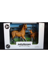 JOLLITY JollyHorses - paarden - Quarter Horse Bay hengst plus veulen en hekwerk – handgeschilderd