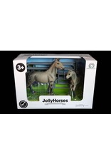 JOLLITY JollyHorses - paarden - Quarter Horse Grey hengst plus veulen en hekwerk – handgeschilderd