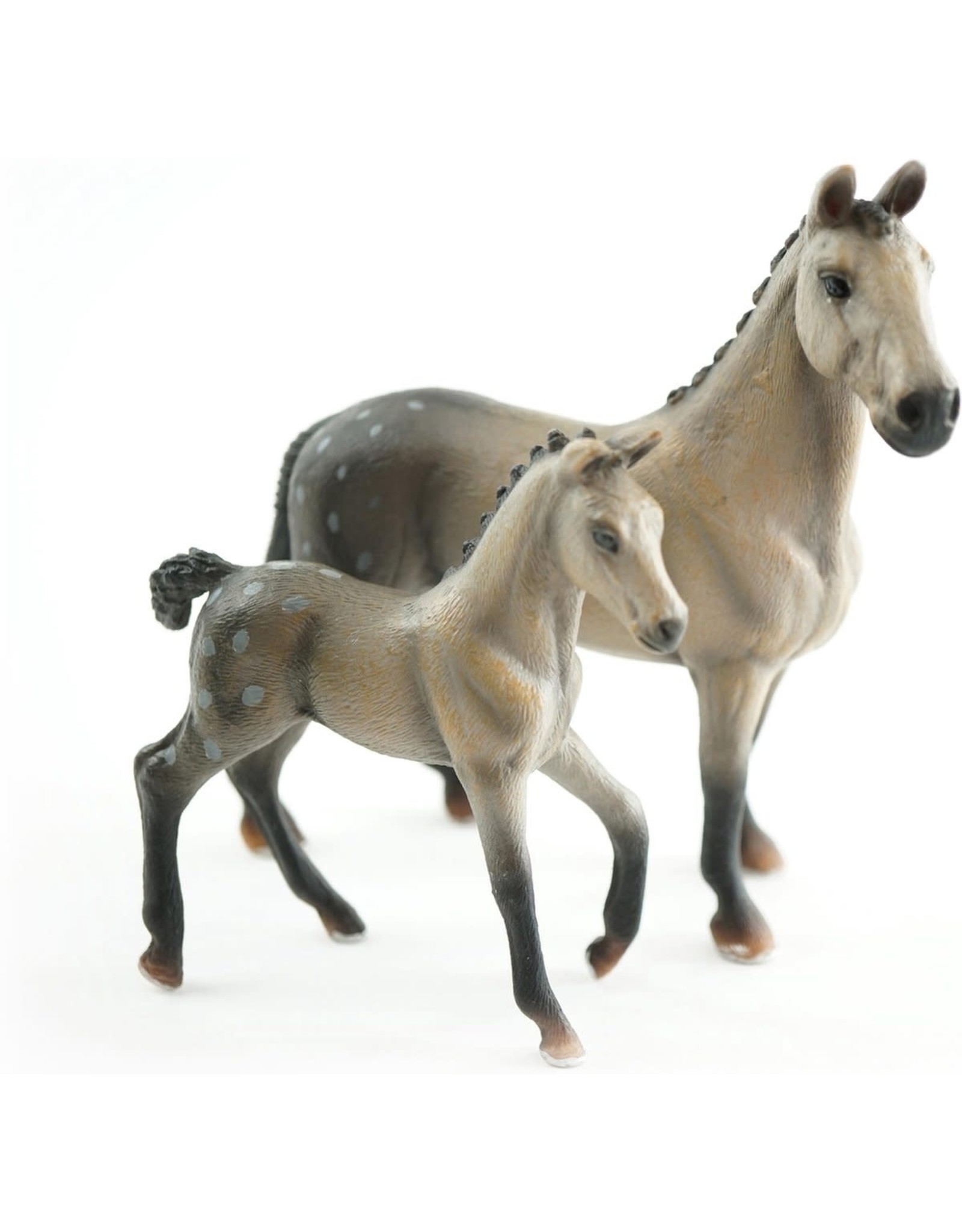 JOLLITY JollyHorses - paarden - Quarter Horse Grey hengst plus veulen en hekwerk – handgeschilderd