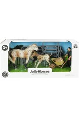 JOLLITY JollyHorses: Knabstrupper paard + veulen + hek + boer (handgeschilderd)