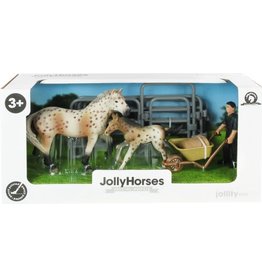 JOLLITY JollyHorses: Knabstrupper paard + veulen + hek + boer (handgeschilderd)