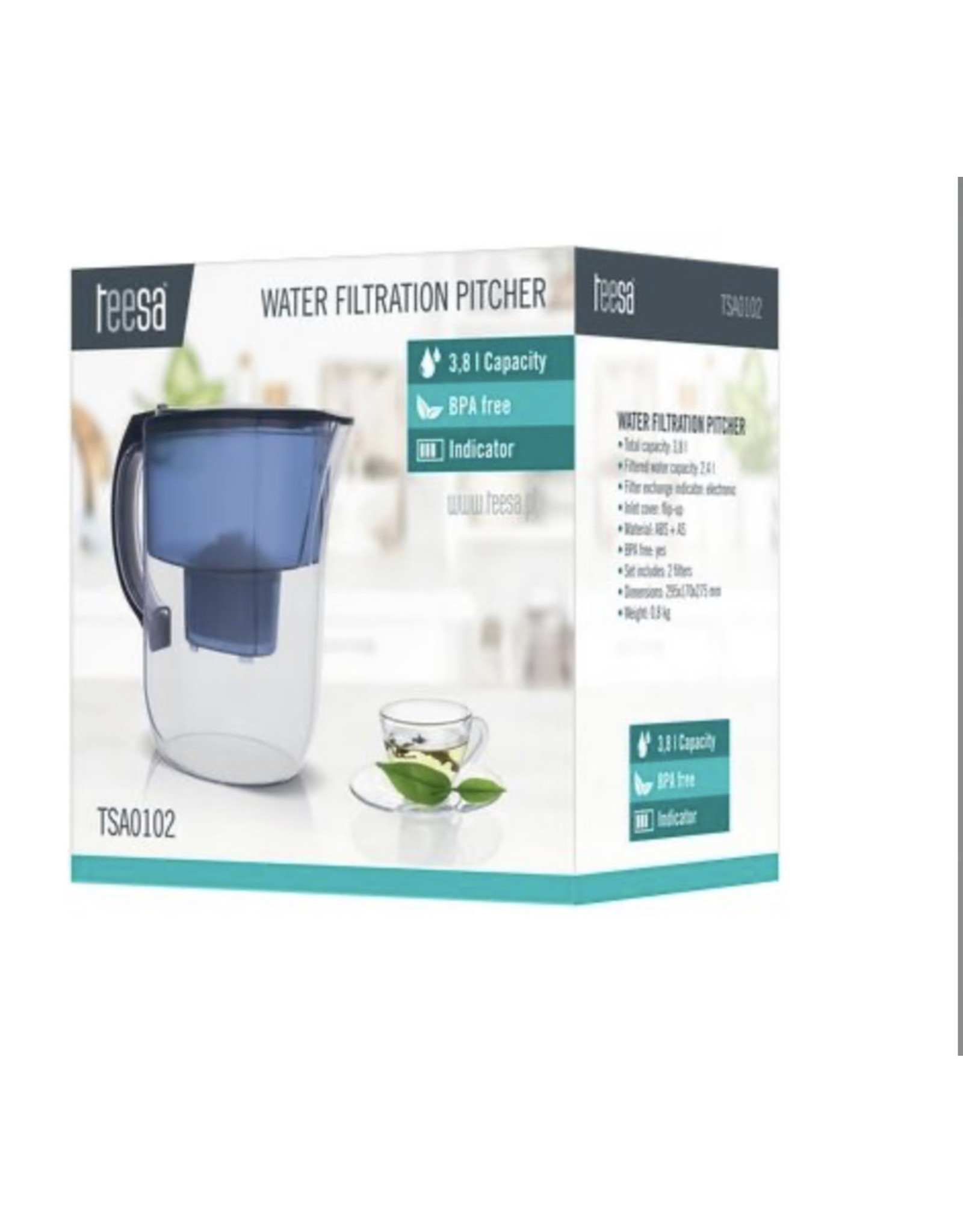 Teesa TSA0102 Waterfilter kan, 3,8 liter, blauw