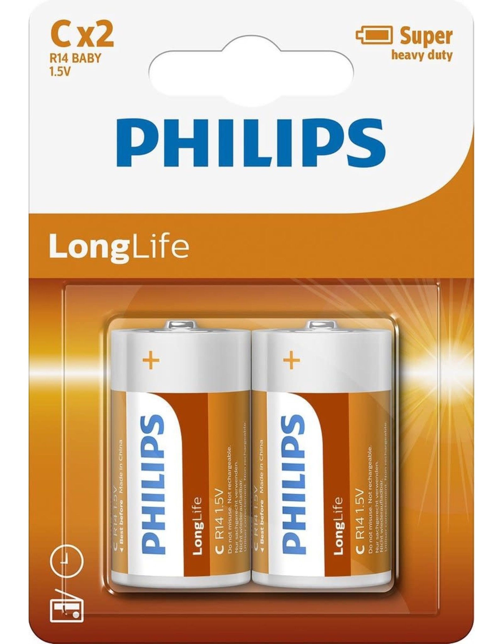 PHILIPS Batterij Philips R14L2B - C - 2 stuks