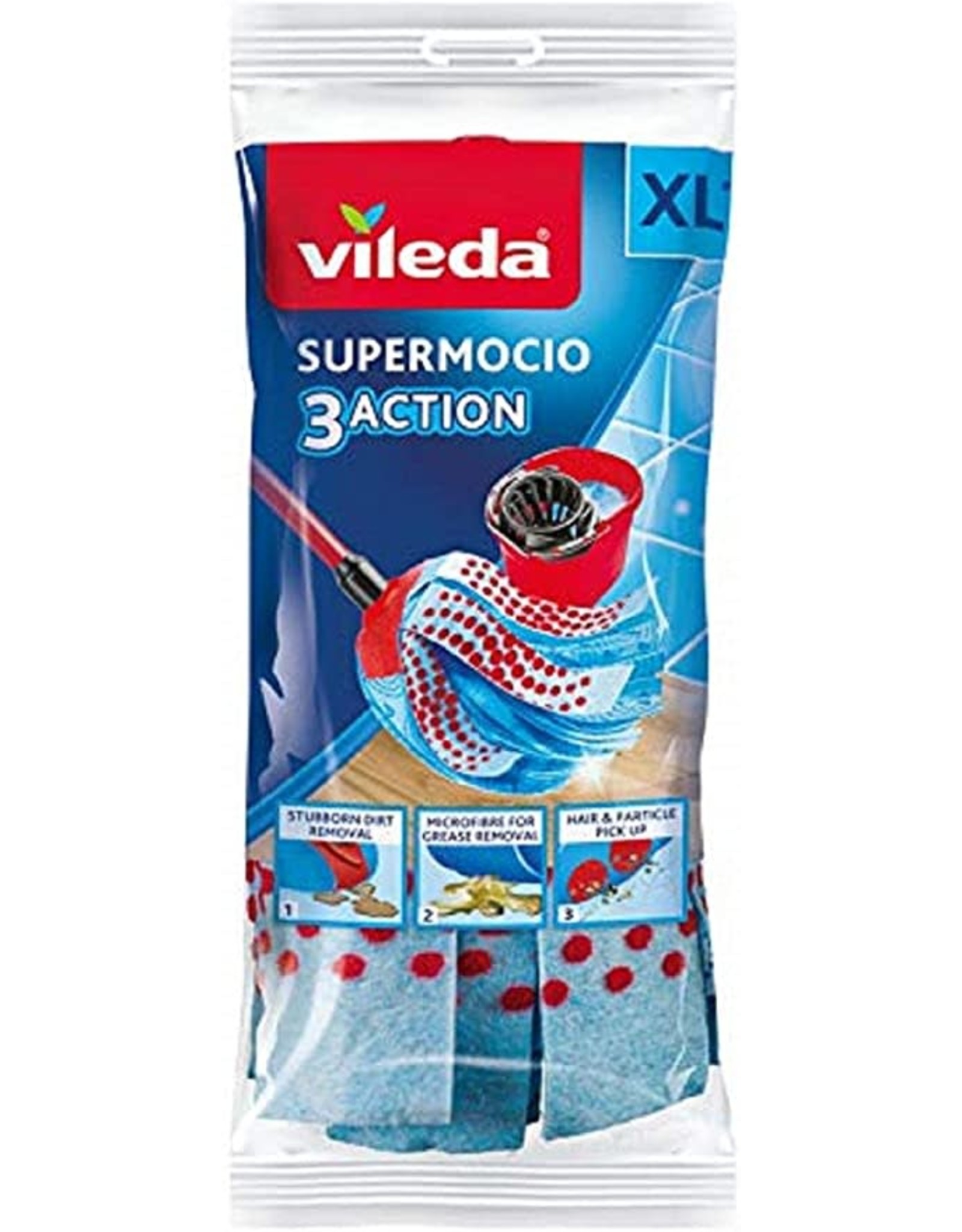 VILEDA Vileda SuperMocio 3Action 3D wismop reservekoppen – dubbele voordeelverpakking, 27 x 27 x 6,5 cm, blauw, 1