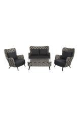 Lesli Living Loungeset Toulouse - 100% all weather kussens - 4-delig -zwart-wit-wicker