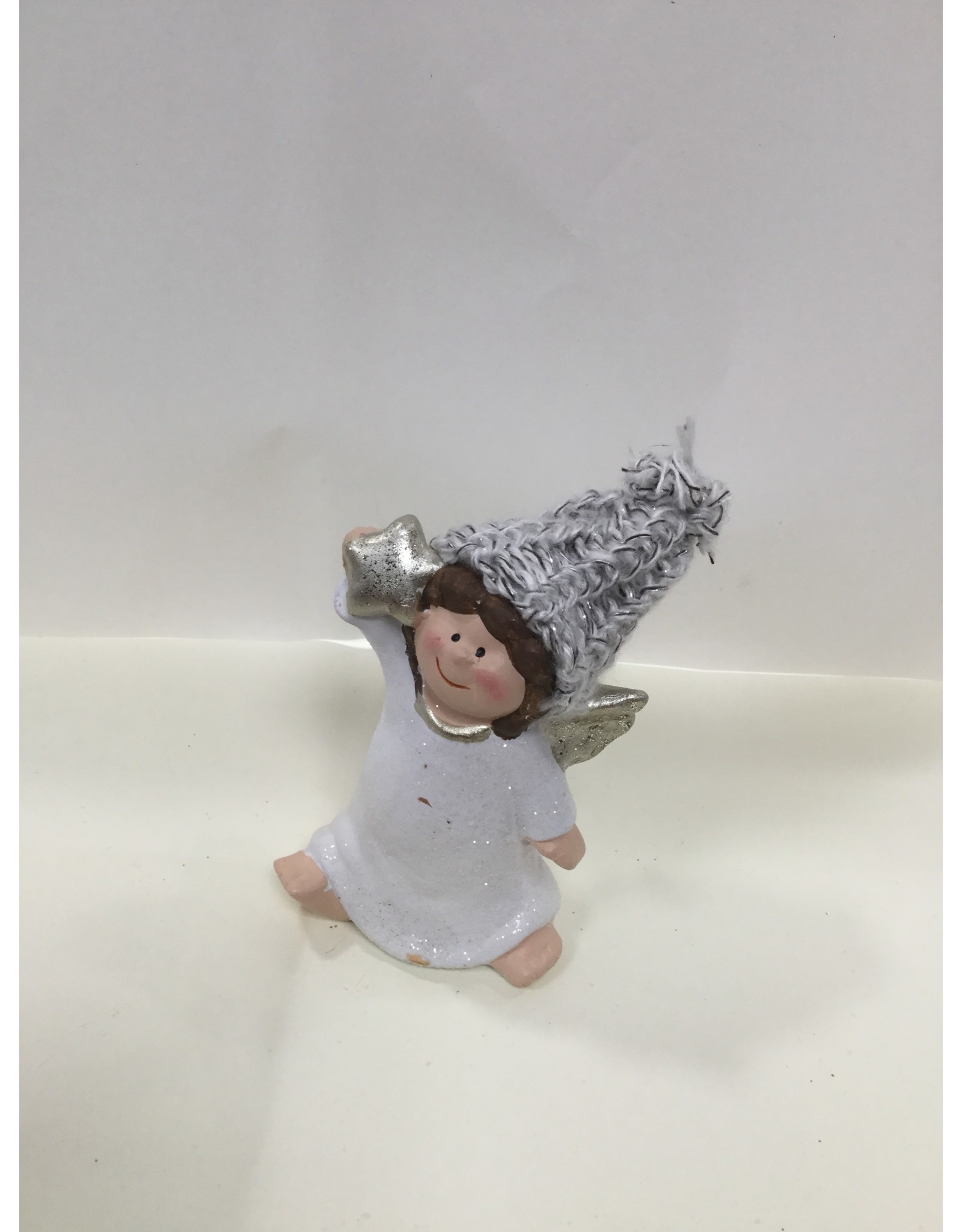 MANSION KERST DECORATIE  ENGEL 12CM WIT OR GRIJS