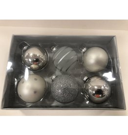 L.DAKE EN ZN 6 ST. LUXE KERSTBAL IN DOOS ZILVER