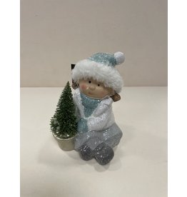 MANSION Jongen of meisje mint groen met kerstboom  16 cm