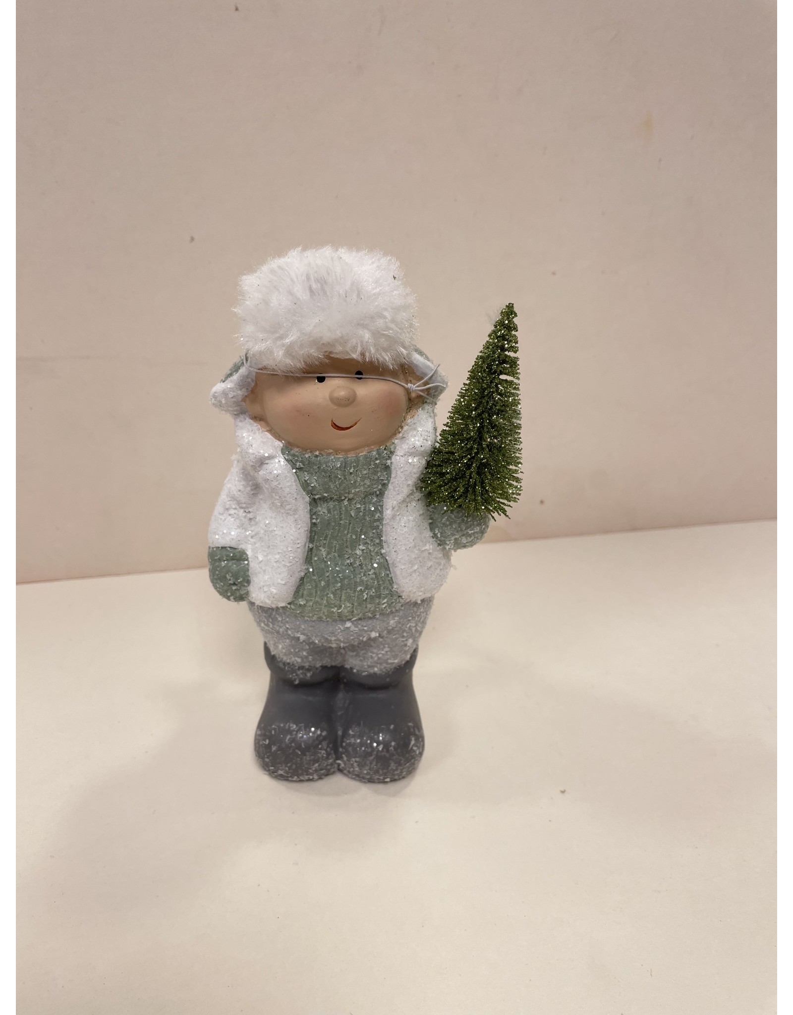 MANSION Jongen of meisje mint groen met kerstboom  16 cm