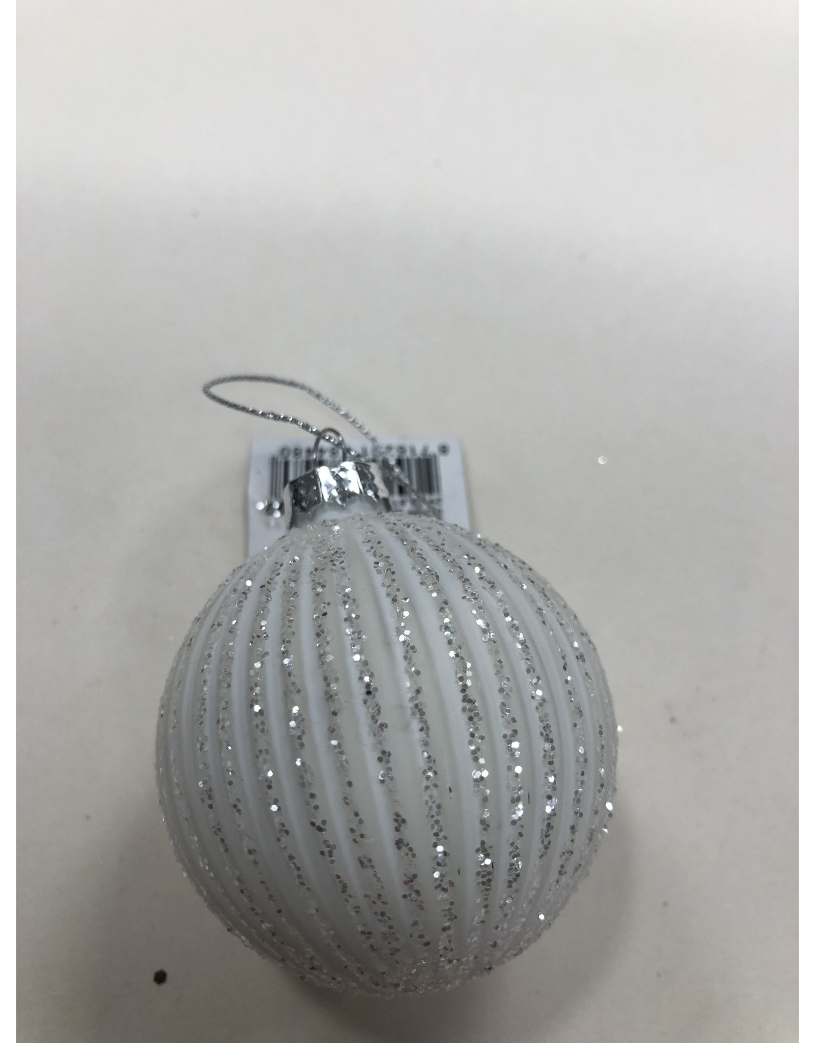 MERKLOOS KERSTBAL GLAS WIT MET GLITTER 6CM