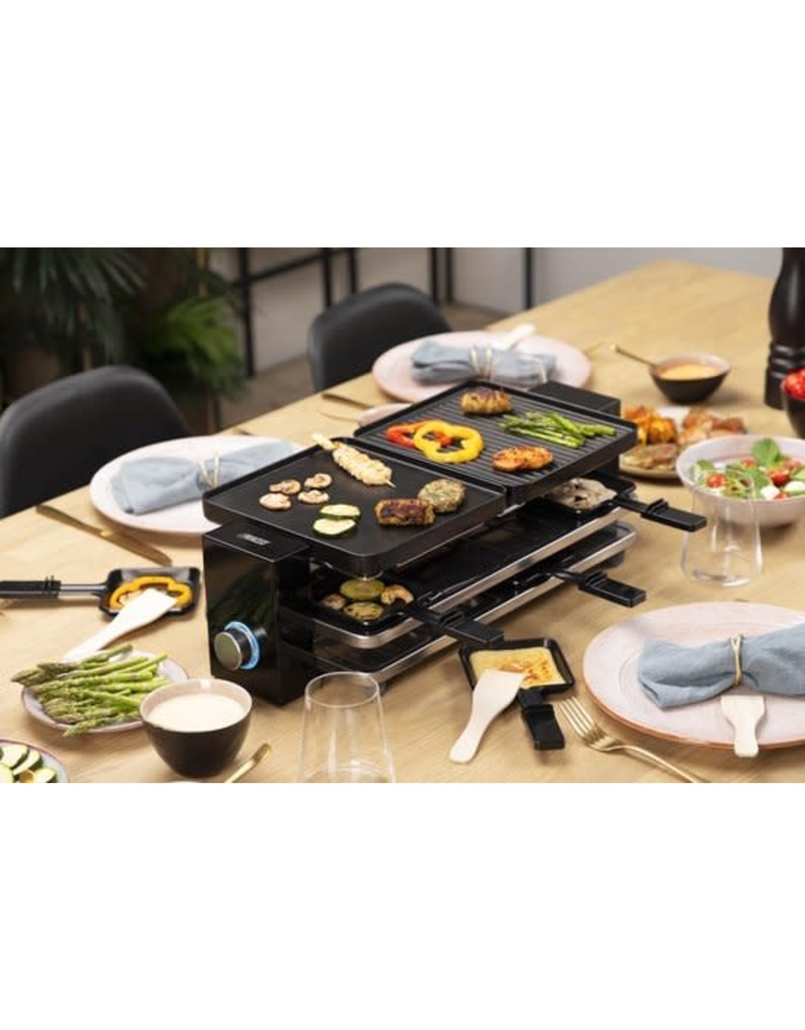 Prinses Princess 162925 Gourmetstel - Raclette Piano Black 8 – inclusief 8 spatels - 8 personen