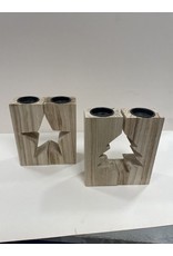 DUO KERSTKANDELAAR  HOUT STER OF KERSTBOOM