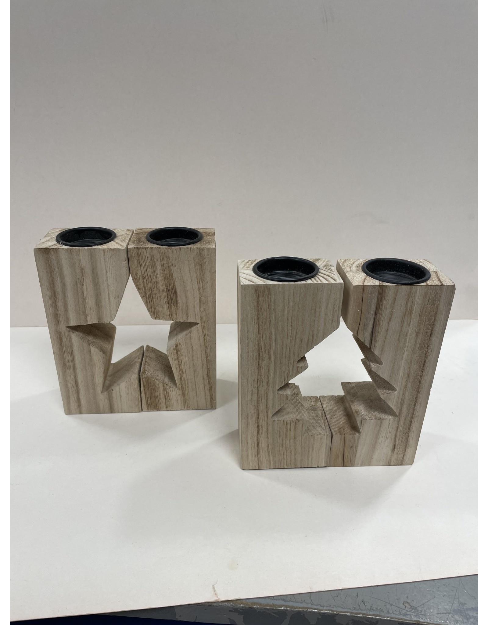 DUO KERSTKANDELAAR  HOUT STER OF KERSTBOOM