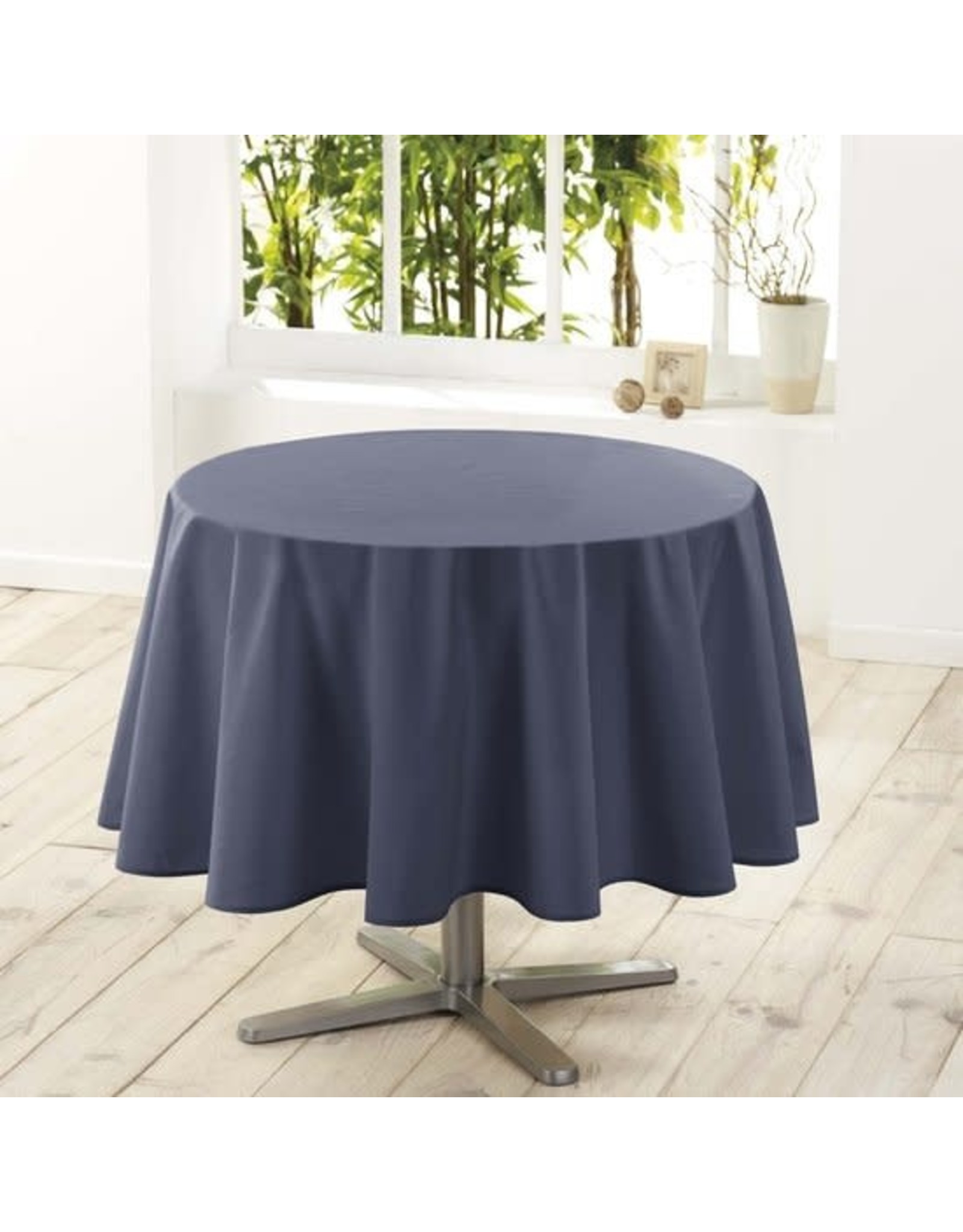 WICOTEX Donkerblauw tafelkleed van polyester rond 180 cm - Tafellakens