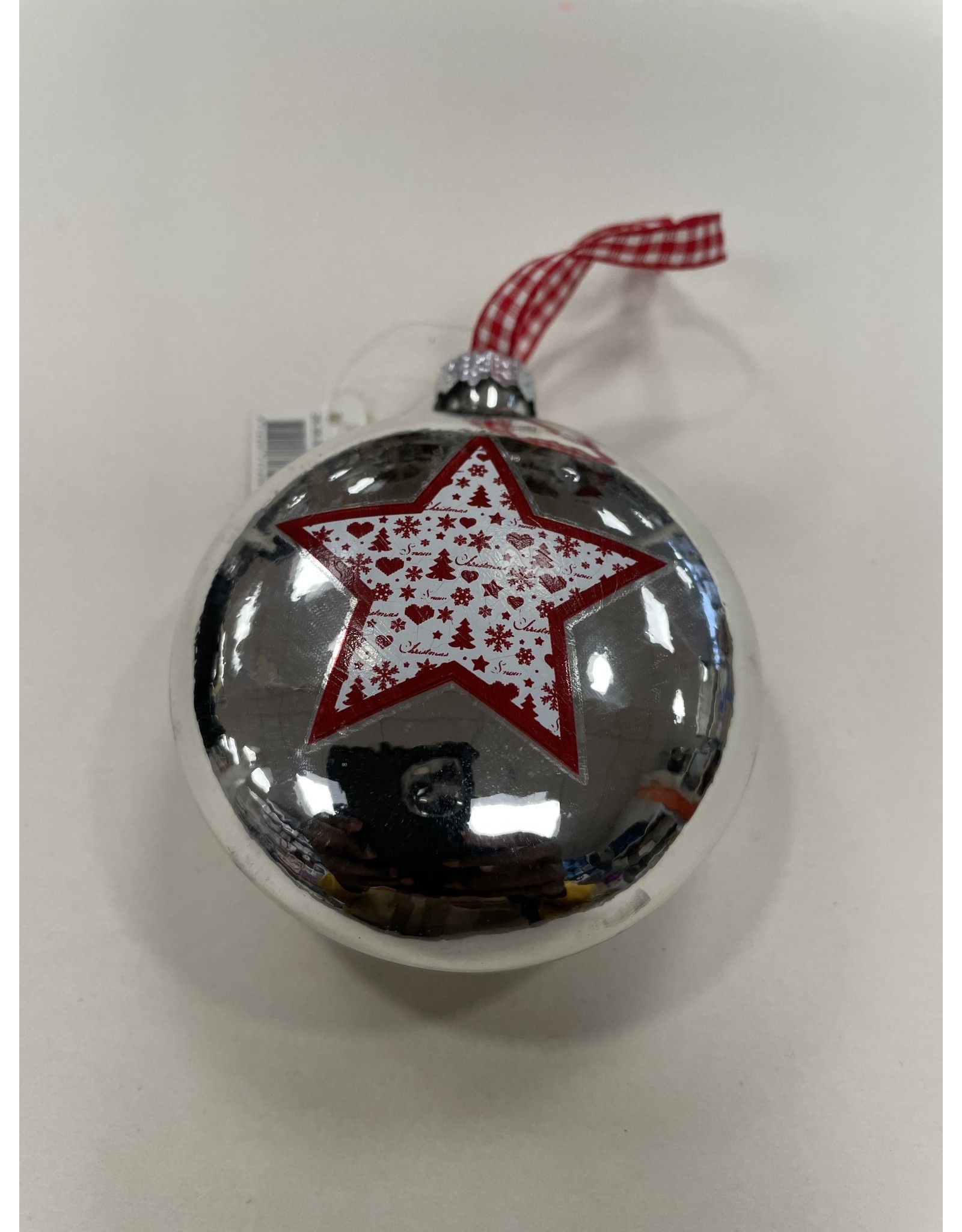 MERKLOOS KERSTBAL GLAS ZILVER MET STER