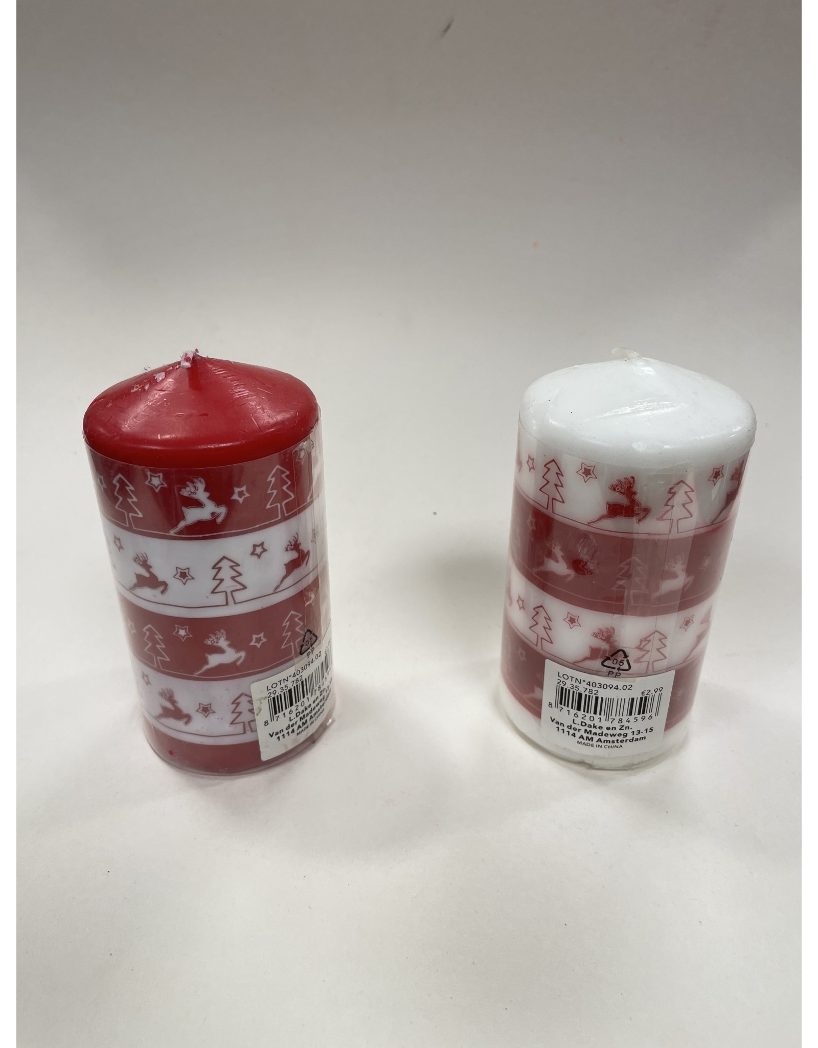 MERKLOOS KERST STOMP KAARS MET DECORATIE ROOD/WIT