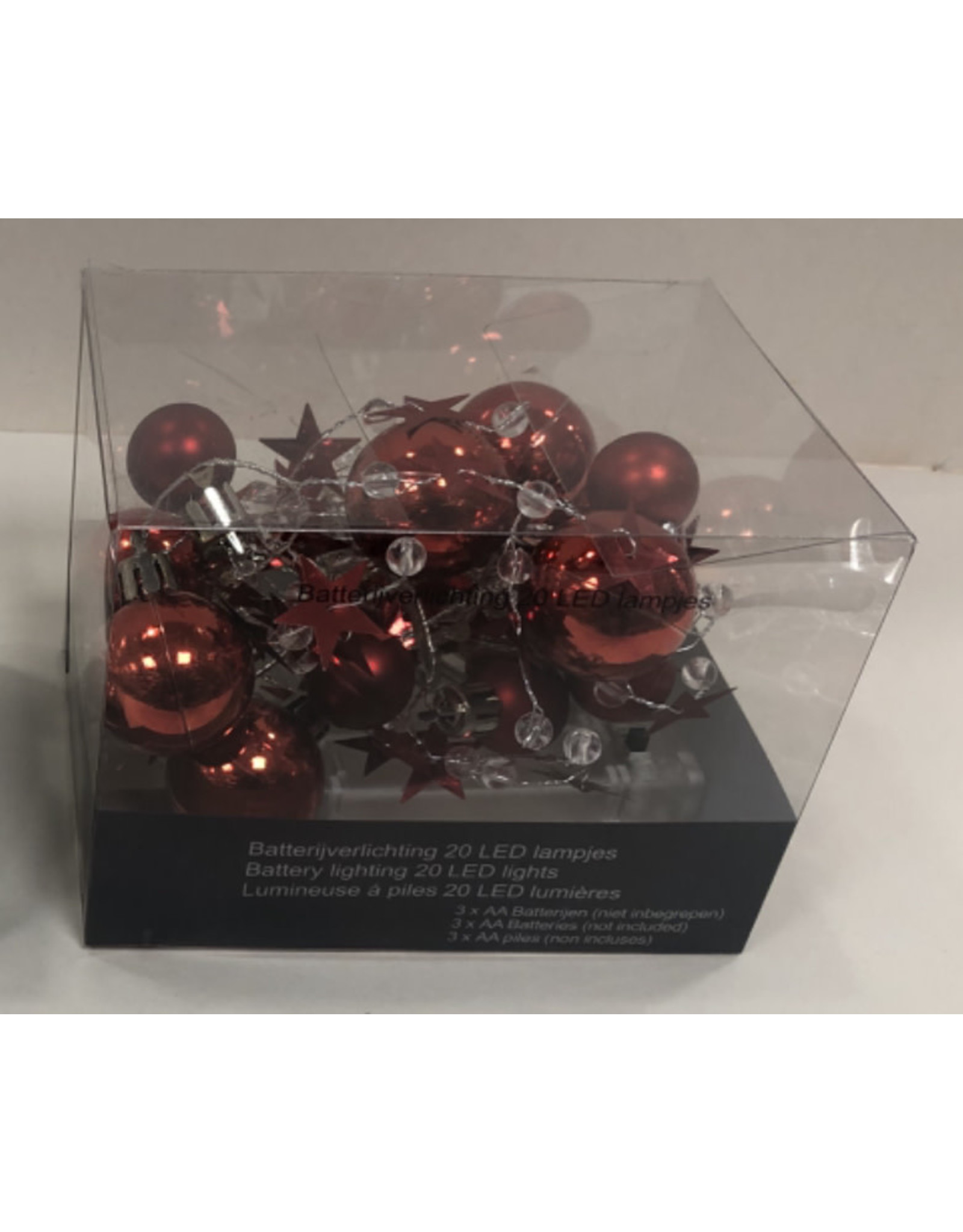 L.DAKE EN ZN VERLICHTING GUIRLANDE MET BAL & STER 20 LED ASSORTIE ROOD