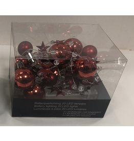L.DAKE EN ZN VERLICHTING GUIRLANDE MET BAL & STER 20 LED ASSORTIE ROOD