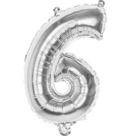 Haza Folieballon Cijfer 6 Zilver 36 cm