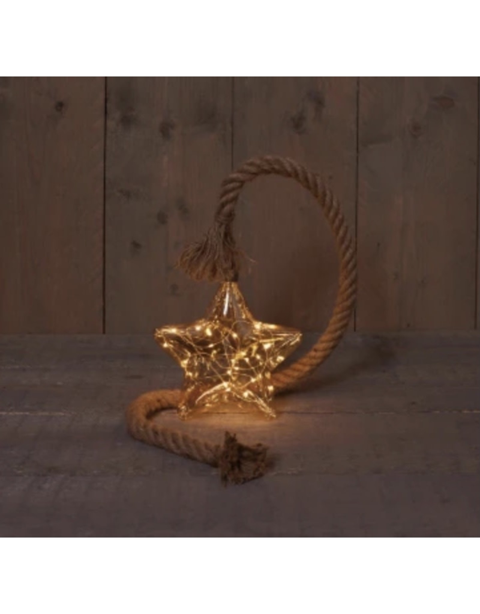 Ster glas goud 19cm aan 1 meter touw 15 LEDS warmwit