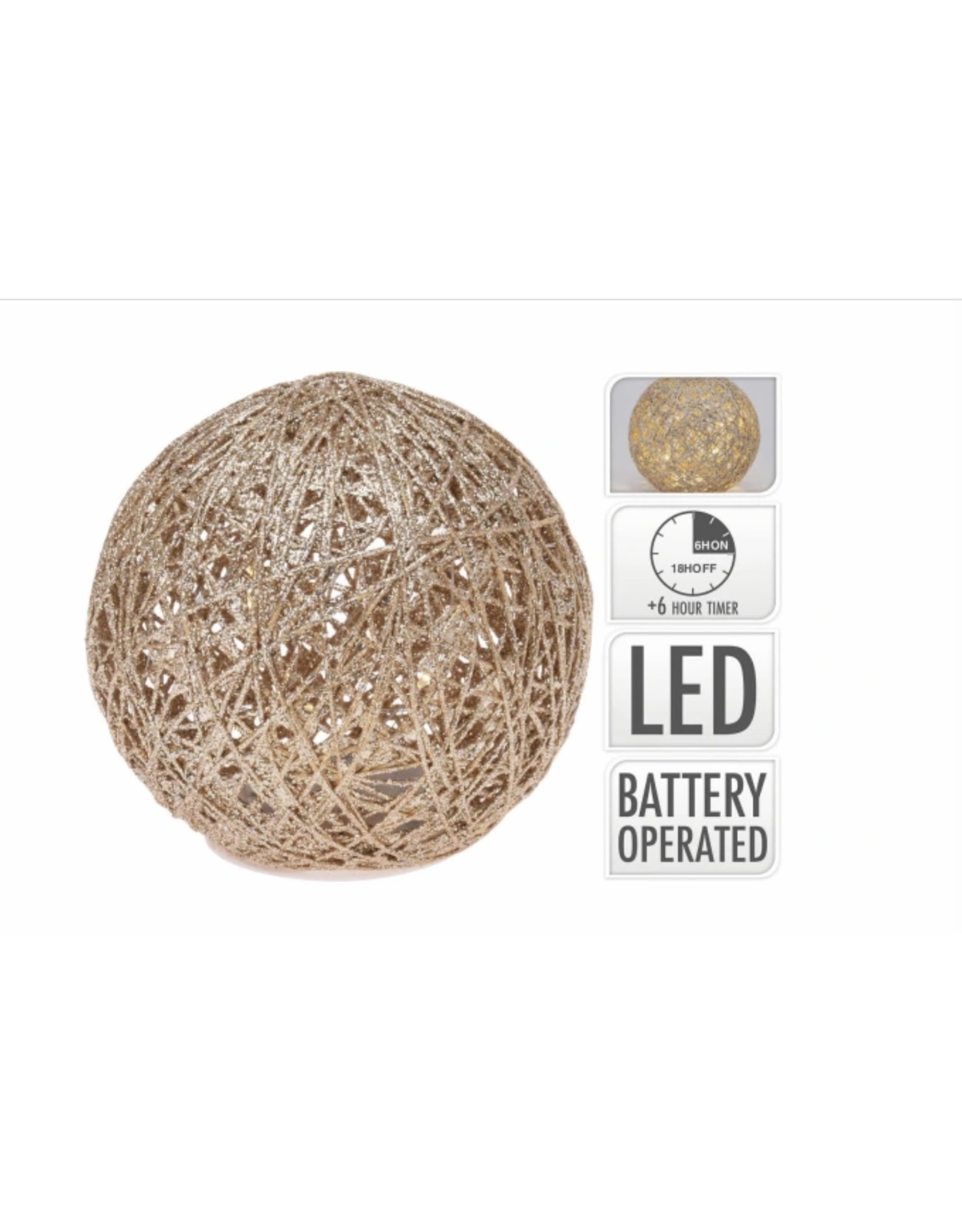 Deco Bal 15LED 15cm met glitter - Goud