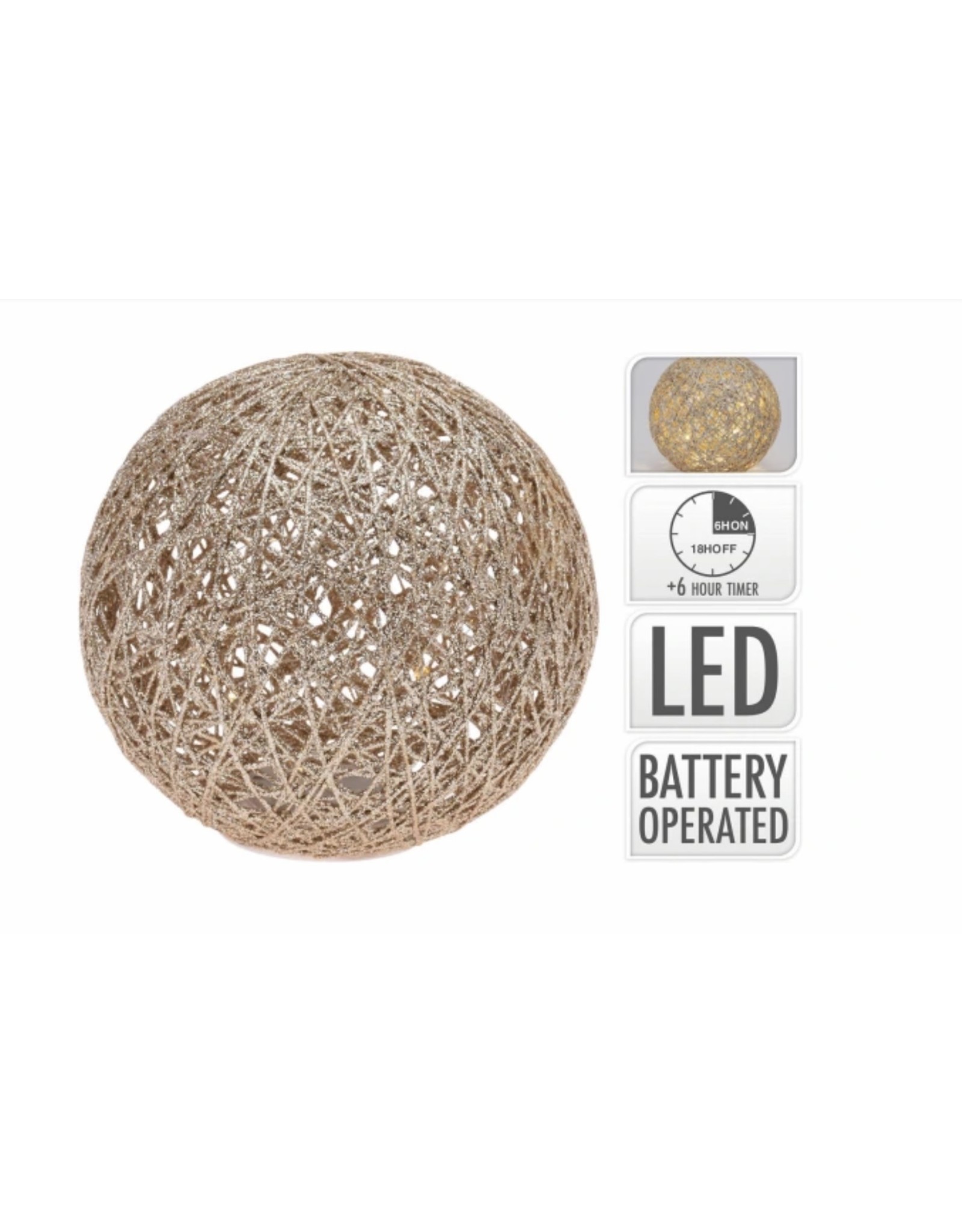 Deco Bal 20LED 20cm met glitter - Goud