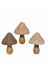 Decoris Paddenstoel hout/wol 3 assorti 9.5x9.5x14cm
