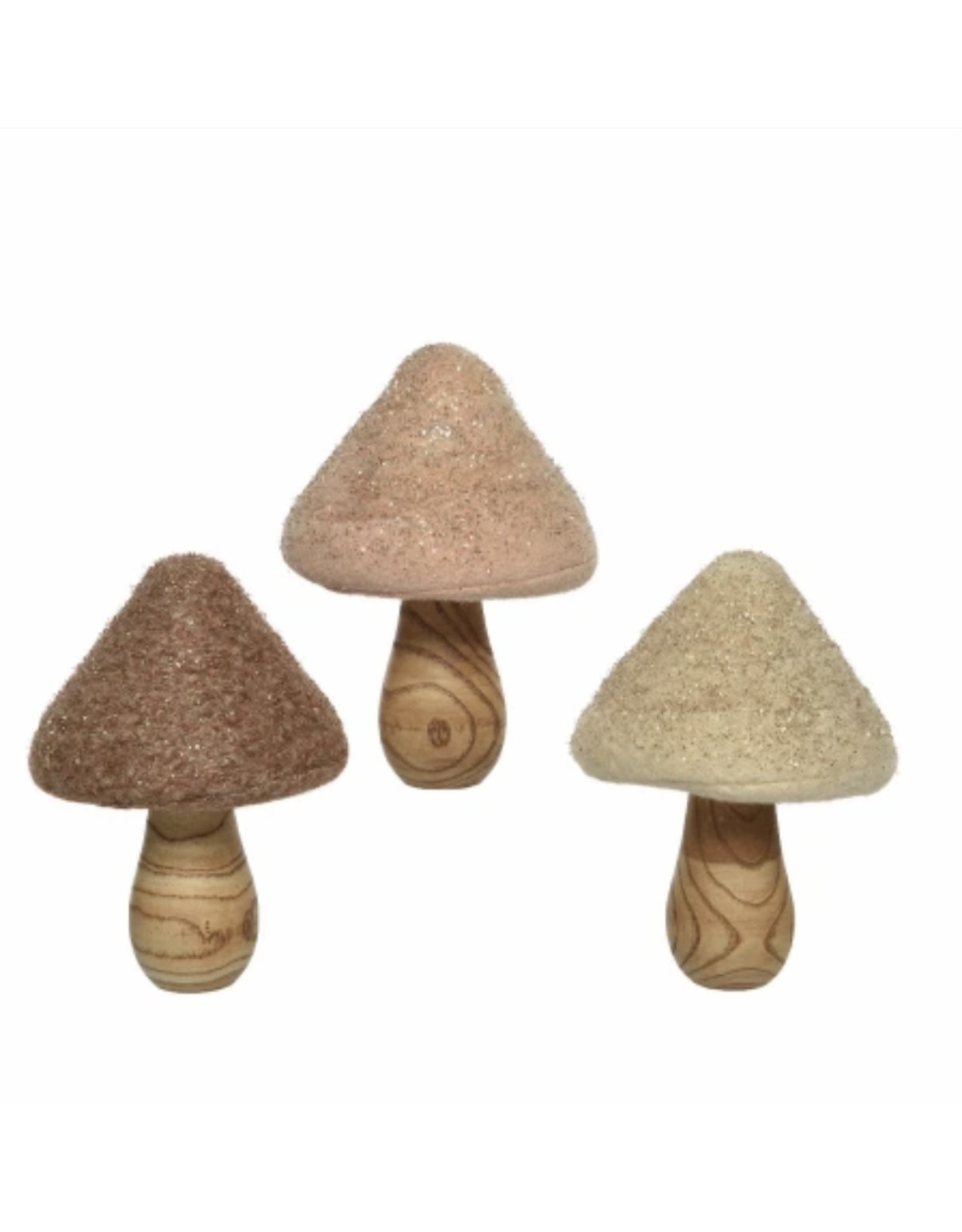 Decoris Paddenstoel hout/wol 3 assorti 9.5x9.5x14cm