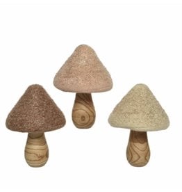 Decoris Paddenstoel hout/wol 3 assorti 9.5x9.5x14cm