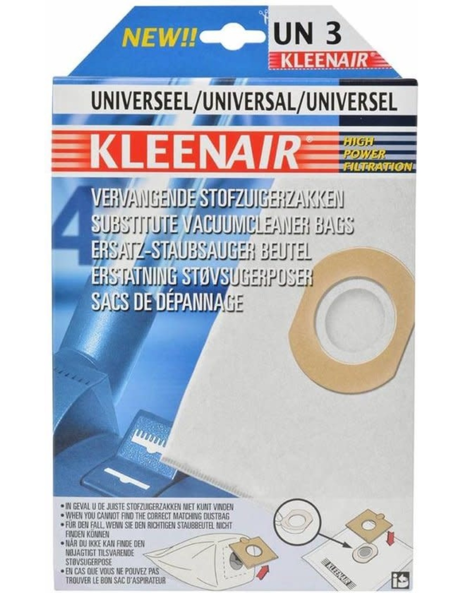 KLEENAIR Kleenair Universele Stofzuigerzakken - UN3 - 4 stuks