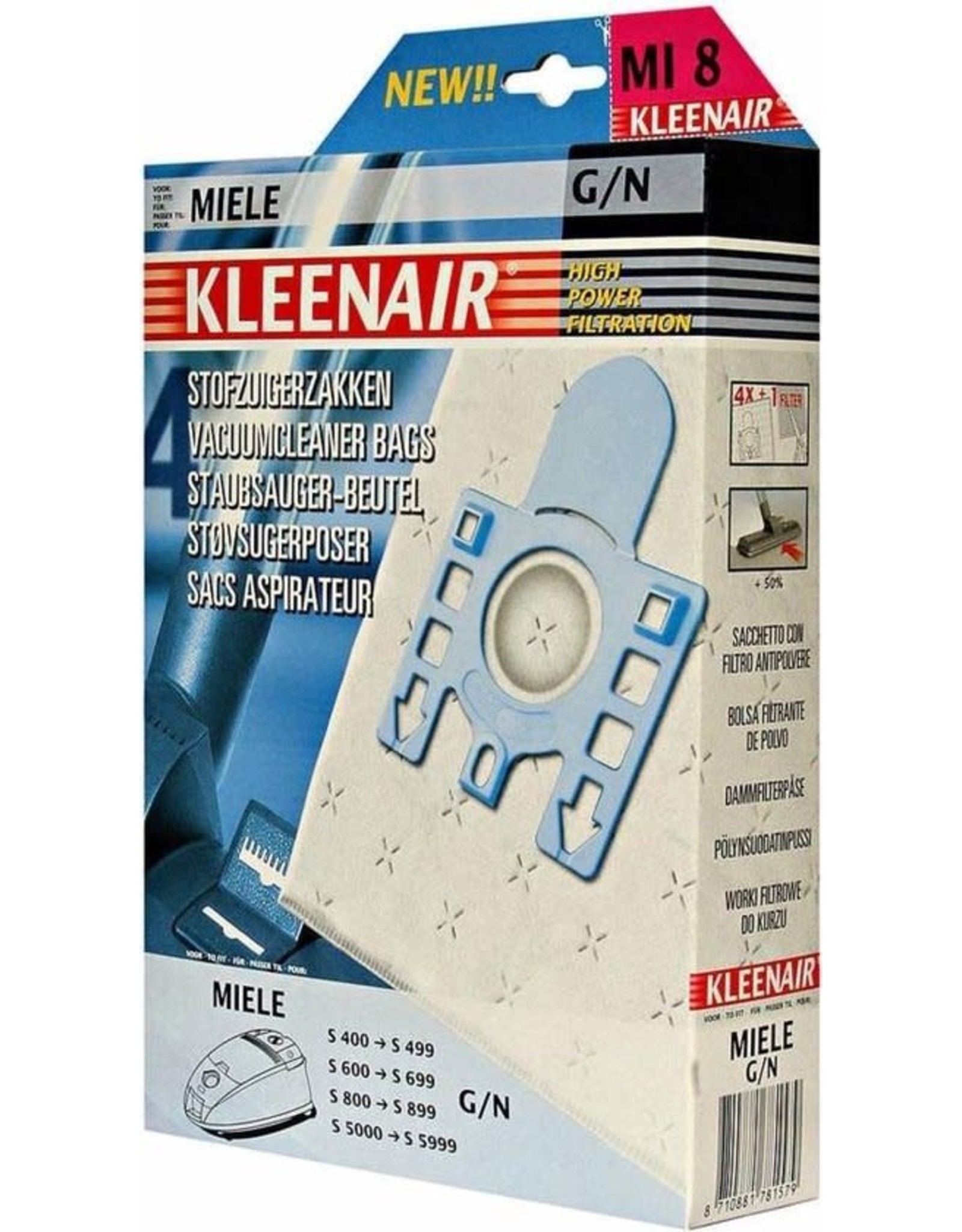 KLEENAIR Kleenair Stofzuigerzakken Miele Mi-8 Bls 4 stuks